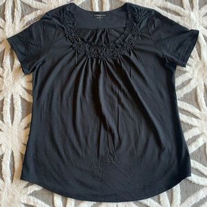Black tee with gathered neckline